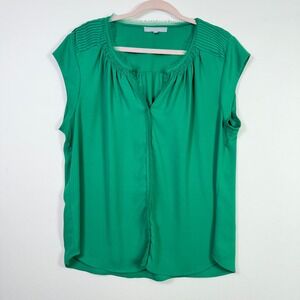 DANIEL RAINN Green Eyelash Lace Trim Pintuck Pleated‎ Blouse PXL
